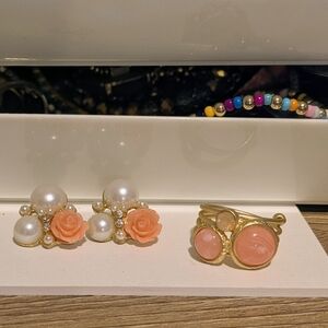 Faux Pearl and Rose Jewelry Set